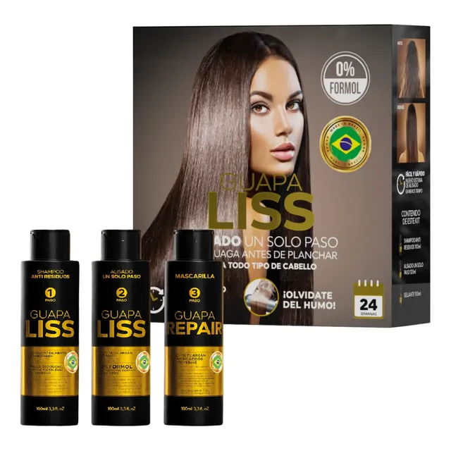 Kit 3 Pasos Shampoo Máscara y Alisado Guapa Liss