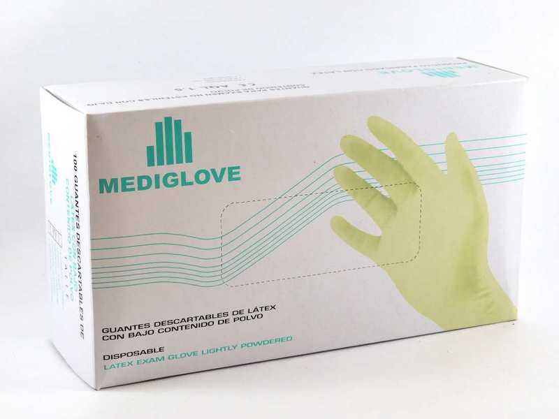 Guantes de Látex Medianos, Caja con 100 Unidades, Mediglove