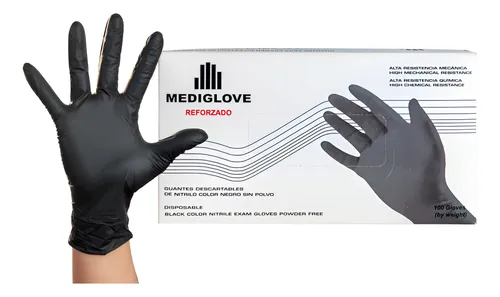 Guantes De Nitrilo Negros, Talla Grande, X 100 Unidades Mediglove