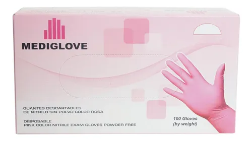 Guantes de Nitrilo Rosa, Talla Mediana, Paquete de 100 Unidades Mediglove